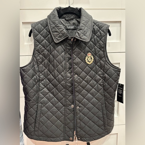 NWT Lauren Ralph Lauren Crest-Patch Diamond Quilted Black Vest - Picture 1 of 6